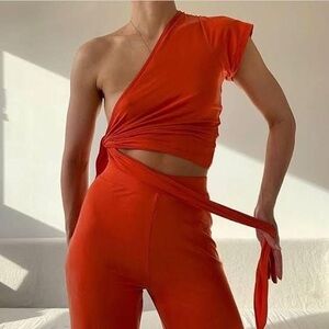 Paloma wool Carole one shoulder wrap top with matching pants